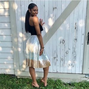 Accordion Pleated Metallic Skirt